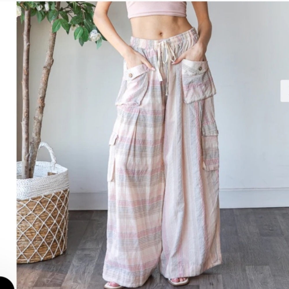 OLI AND HALI “ New Orleans “ OLI & HALI MINERAL WASHED WIDE LEG PANTS SR8 New XL